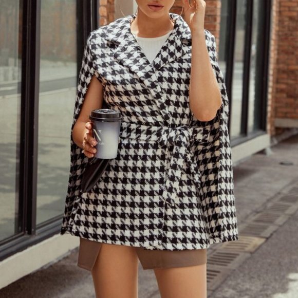 MODA ME COUTURE Jackets & Blazers - Houndstooth Cape Jacket